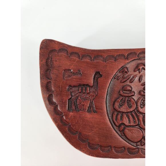 Genuine Peruvian Tooled Leather Coaster Set with Holder - Picture 11 of 12